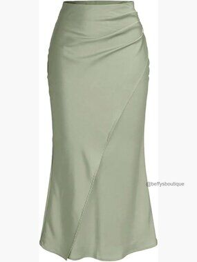 Wrap High Waisted Ruched Fishtail Maxi Skirt
